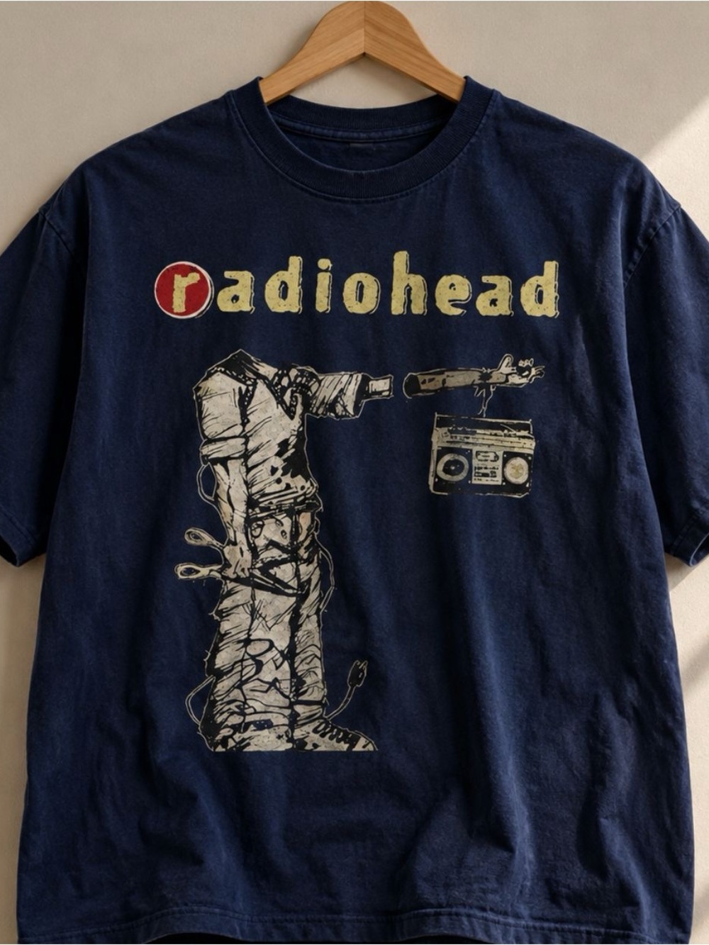 Gildan Navy Radiohead Graphic Tee with Cream Print